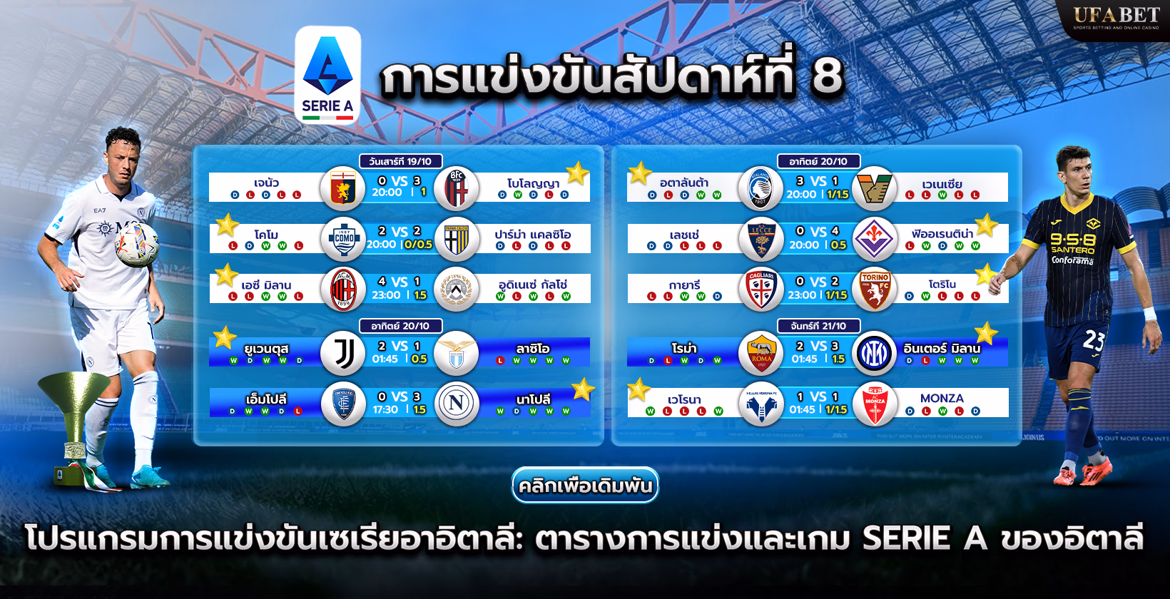 โปรแกรมการแข่งขันและตารางแข่งเซเรียอา