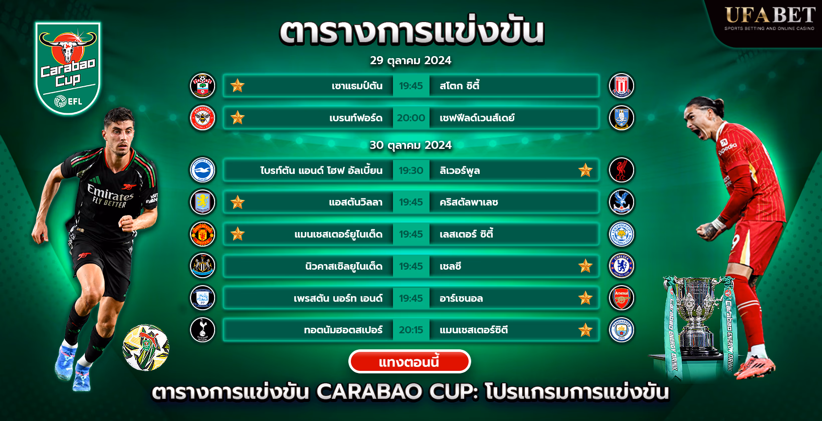 โปรแกรมการแข่งขันและตารางแข่งคาราบาวคัพ