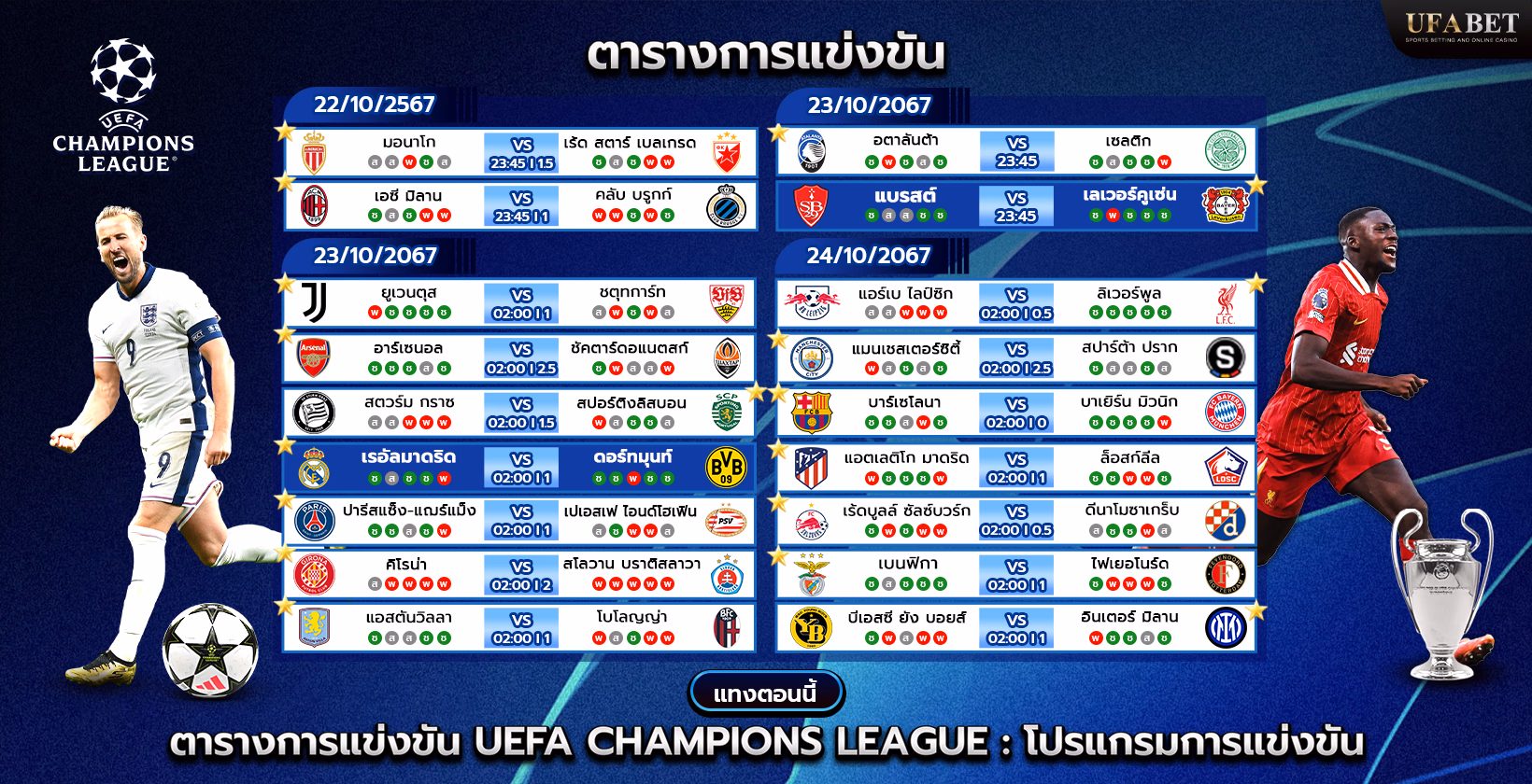 โปรแกรมการแข่งขันและตารางแข่งแชมเปียนส์ลีก