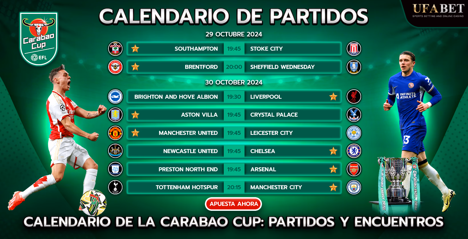 Calendario de competiciones de la Copa Carabao