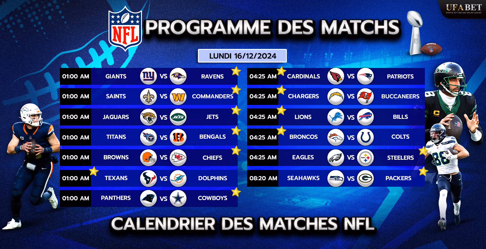 Calendrier des Matches NFL