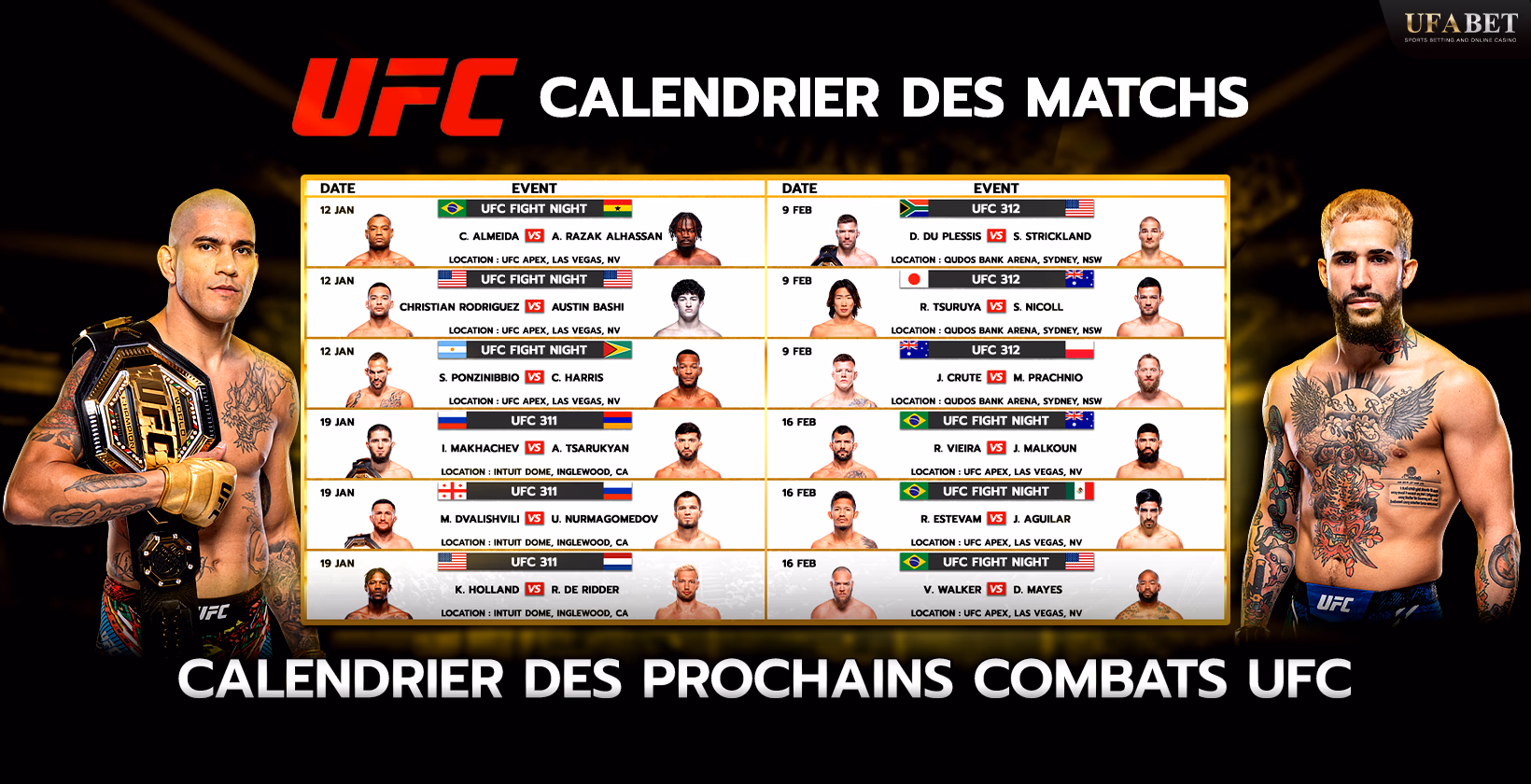 Calendrier des Prochains Combats UFC