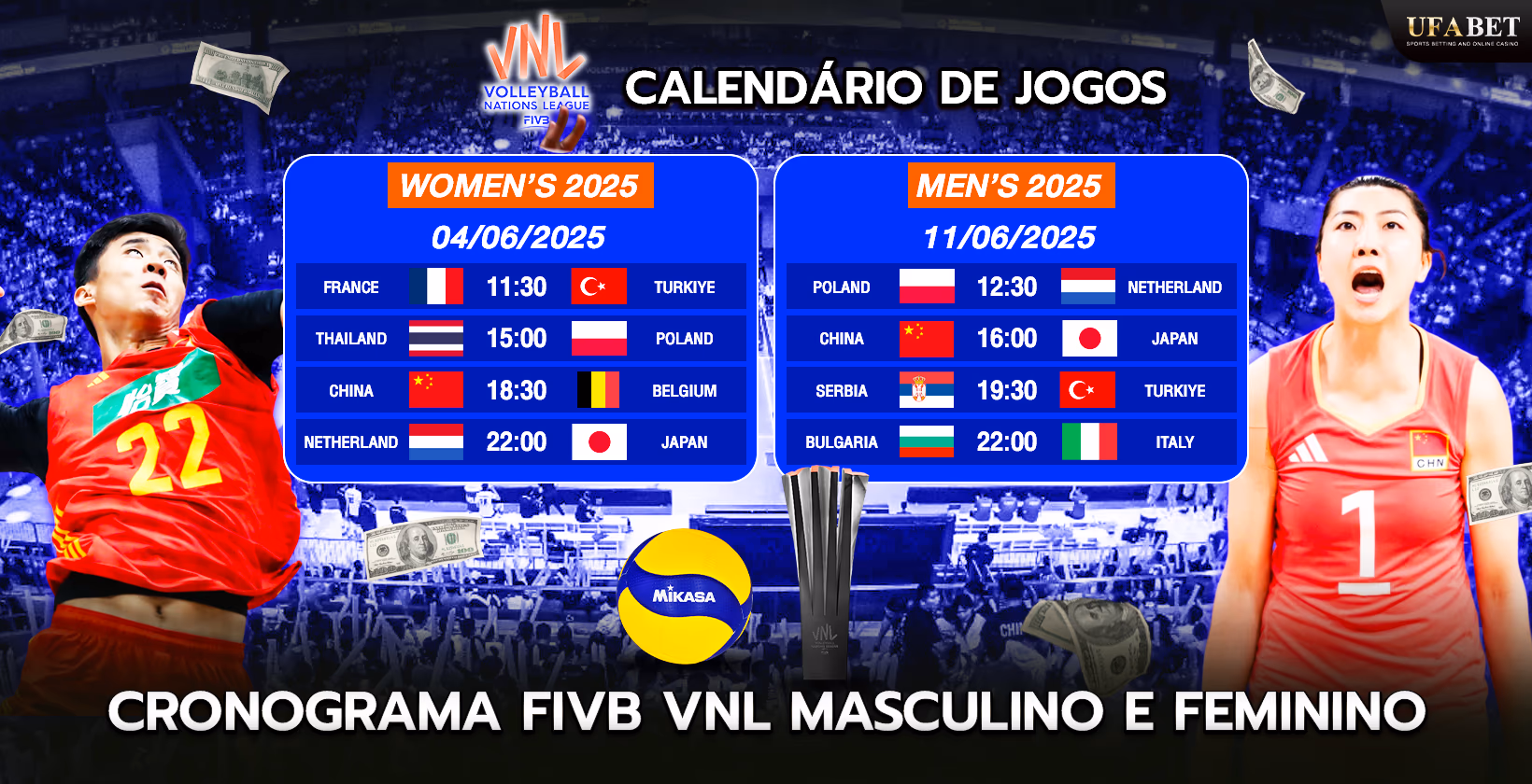Calendário FIVB VNL Masculino e Feminino