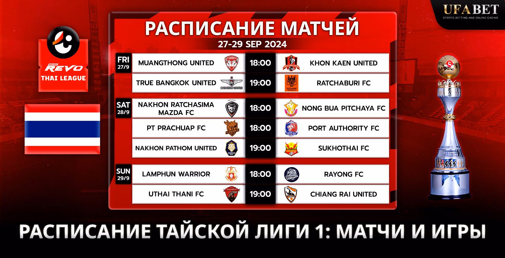 Расписание футбольных матчей Тайской лиги 1