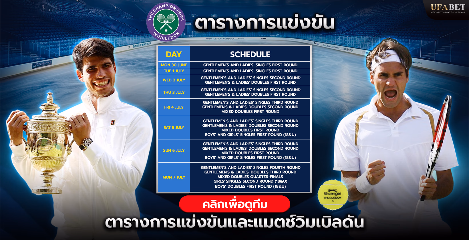 โปรแกรมการแข่งขันและแมตช์วิมเบิลดัน