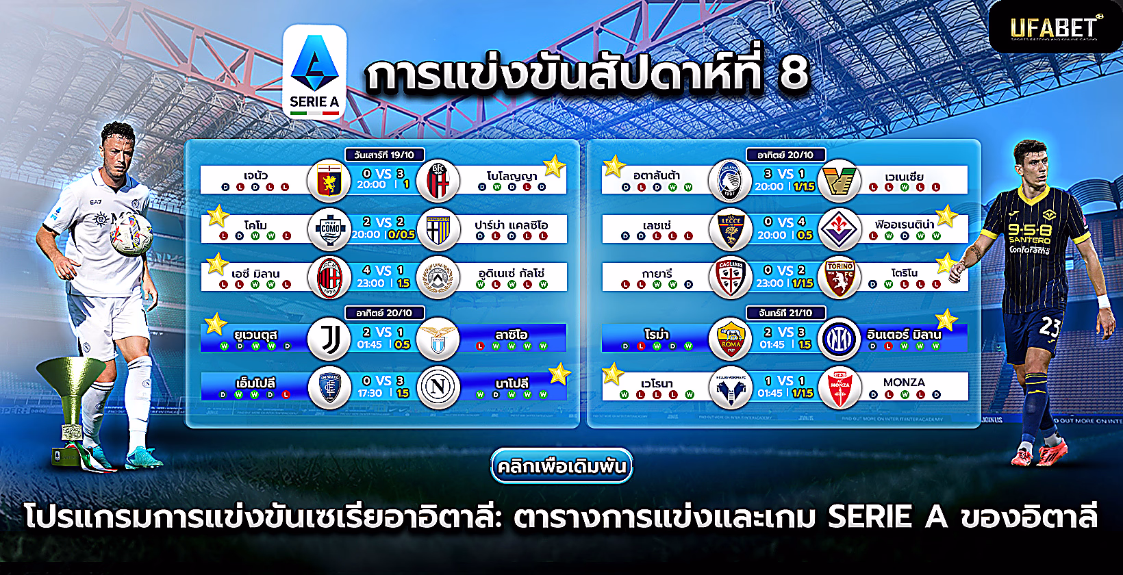 โปรแกรมการแข่งขันและตารางแข่งเซเรียอา