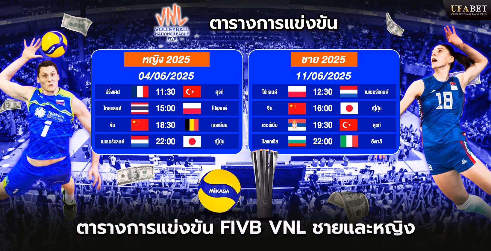 โปรแกรมแข่งขันวอลเลย์บอลชายและหญิง VNL 2025