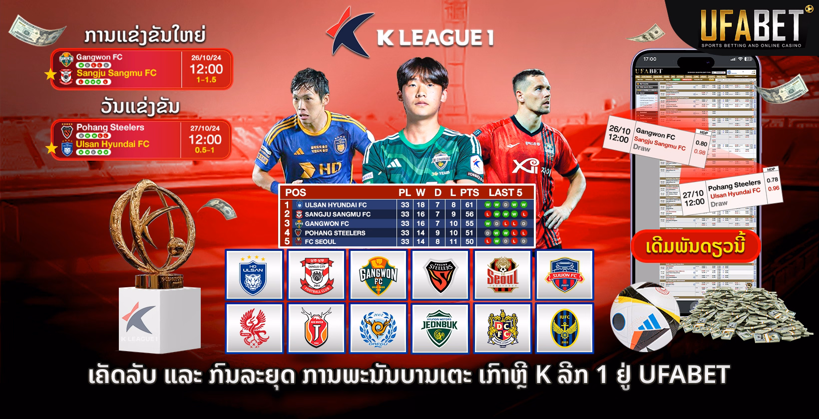 ເຄັດລັບ ແລະ ກົນລະຍຸດ ການພະນັນ K ລີກ 1 ເກົາຫຼີ ກັບ Ufabet