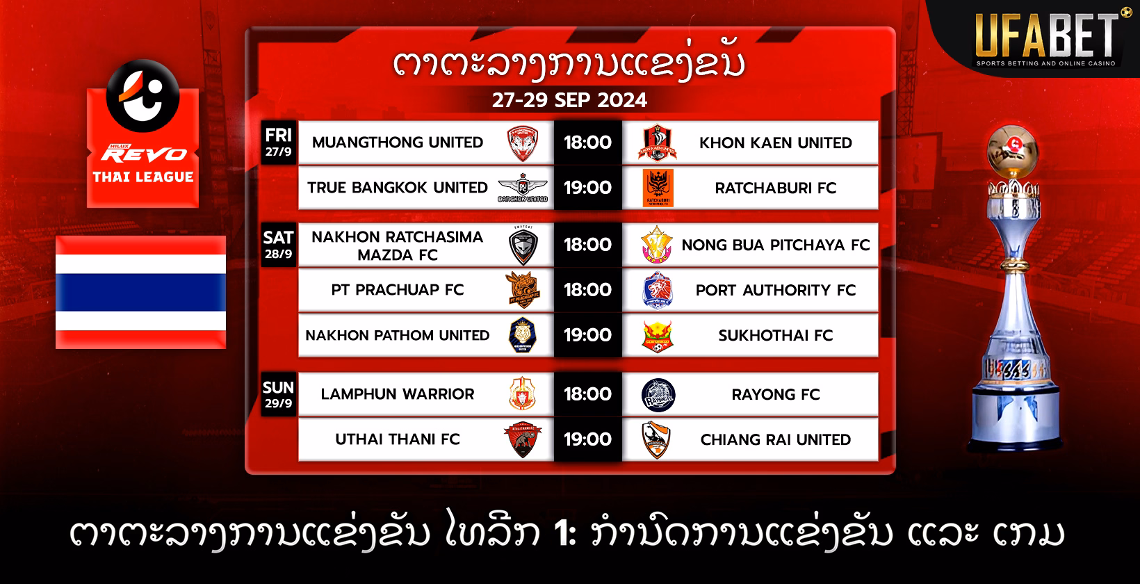 ຕາຕະລາງນັດ ແລະ ນັດຊີງຊະນະເລີດໄທລີກ 1