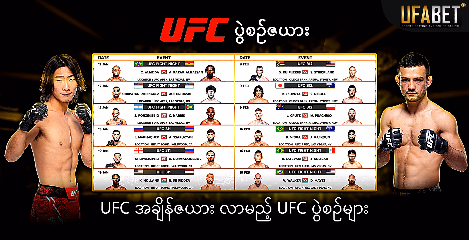 လက်ဝှေ့ပွဲအချိန်ဇယားနှင့် ပွဲစဉ်များ
